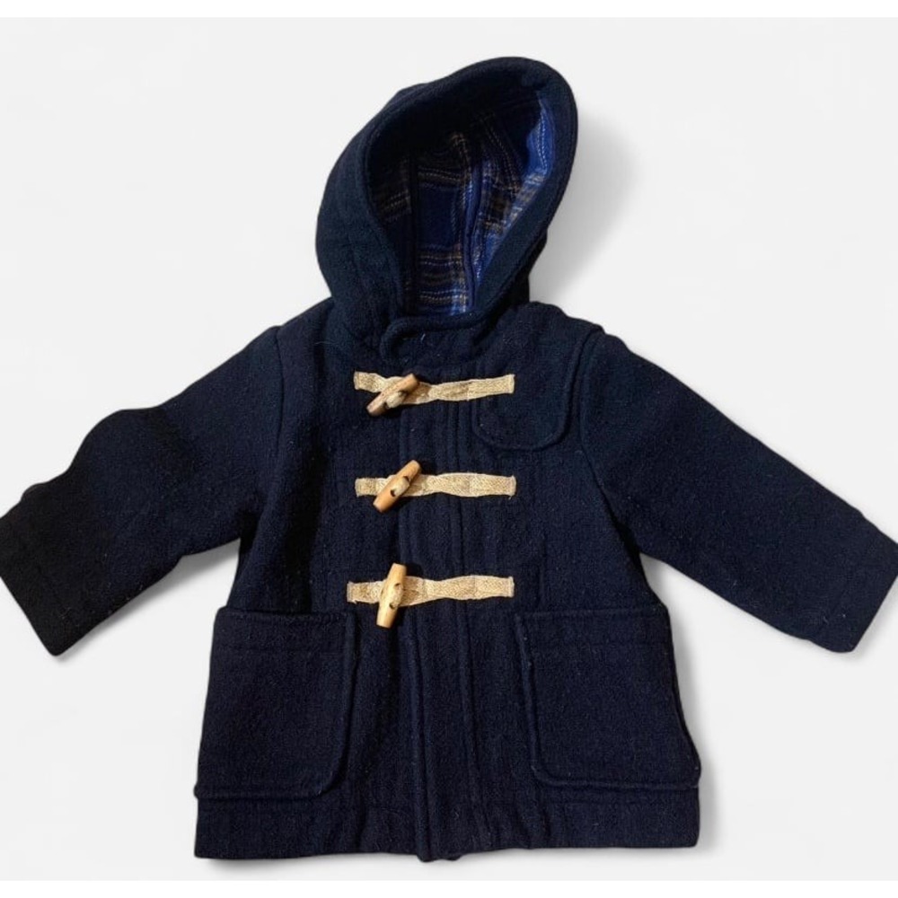 Zara Baby‎ Boy Navy Wool Blend Toggle Duffle Coat 12-18M Hooded Quiet Luxury